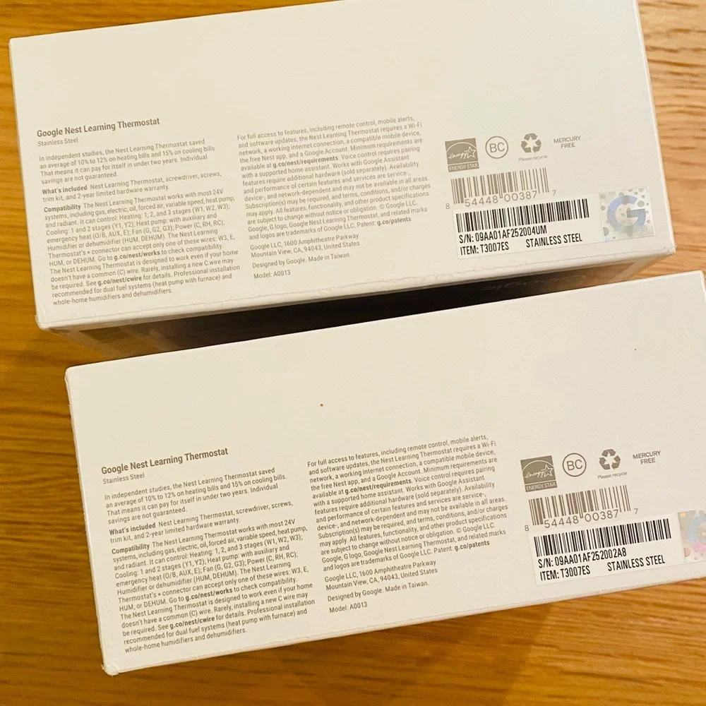 2 Google Nest Learning Thermostats